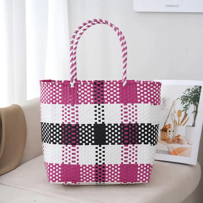 Casual Basket PE Straw Top Handle Bags Fashion Tote Bags for Women Handmade Holiday Beach Bag Ladies Woven Square Hand Bags