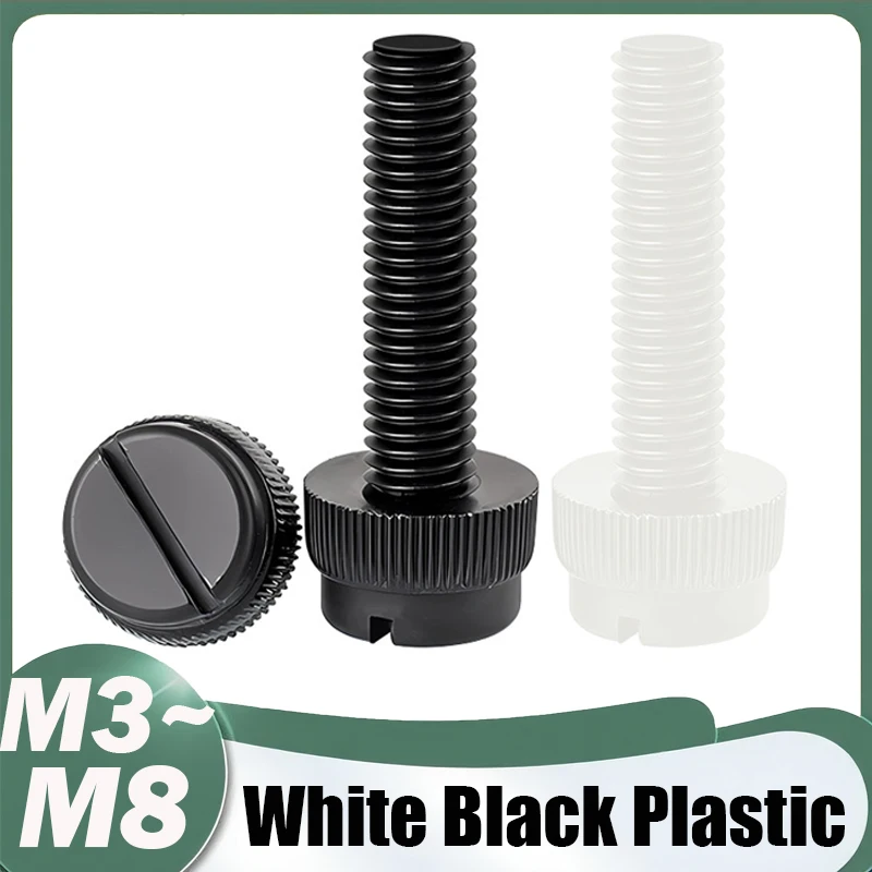 Acrylic Clear Transparent Nylon PA66 White Black Plastic Knurl Slotted Head Toolless Thumb Bolt Screw M3 M4 M5 M6 M8