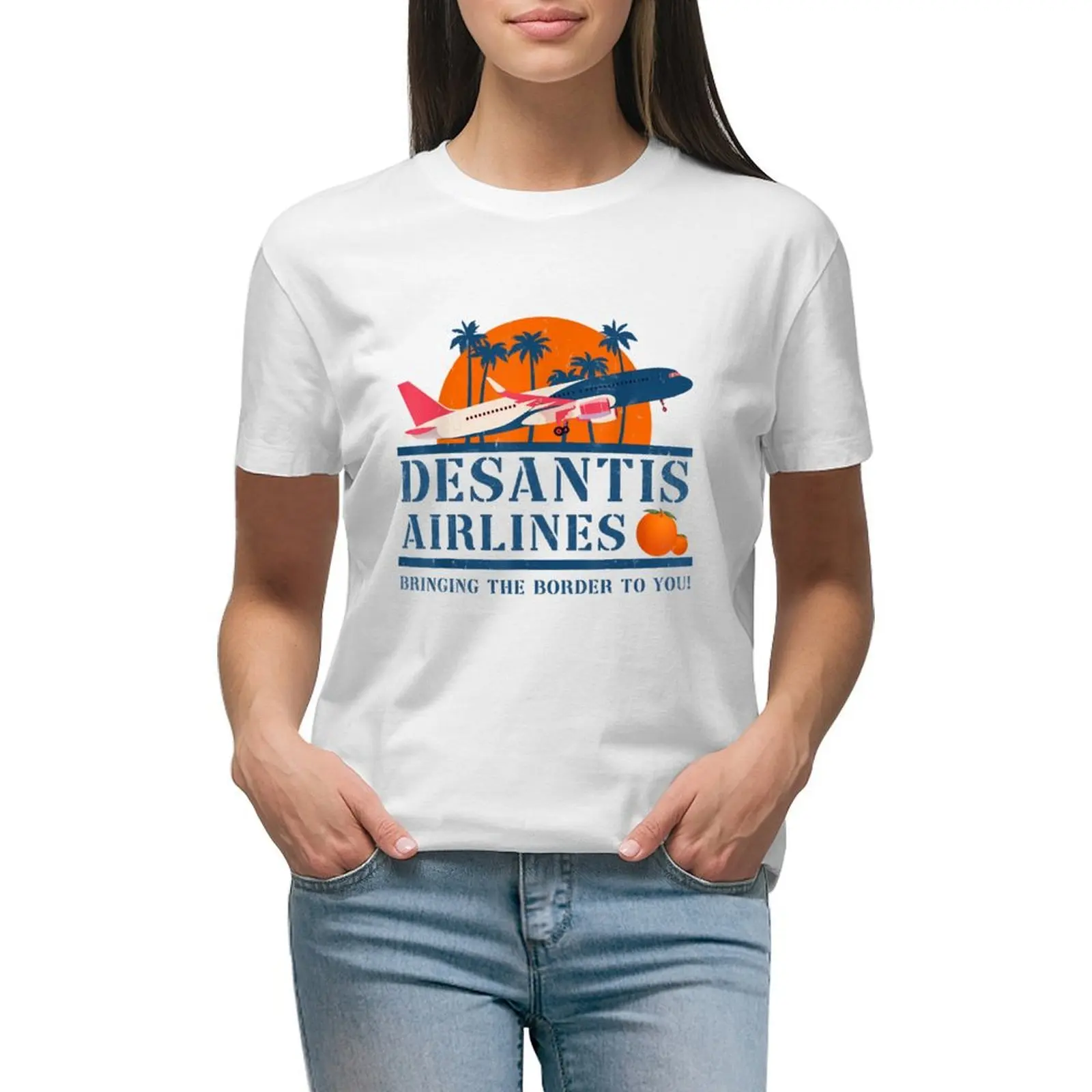 

DeSantis Airlines Bringing The Border To You T-shirt Female clothing cute tops summer top western t-shirt dress for Women