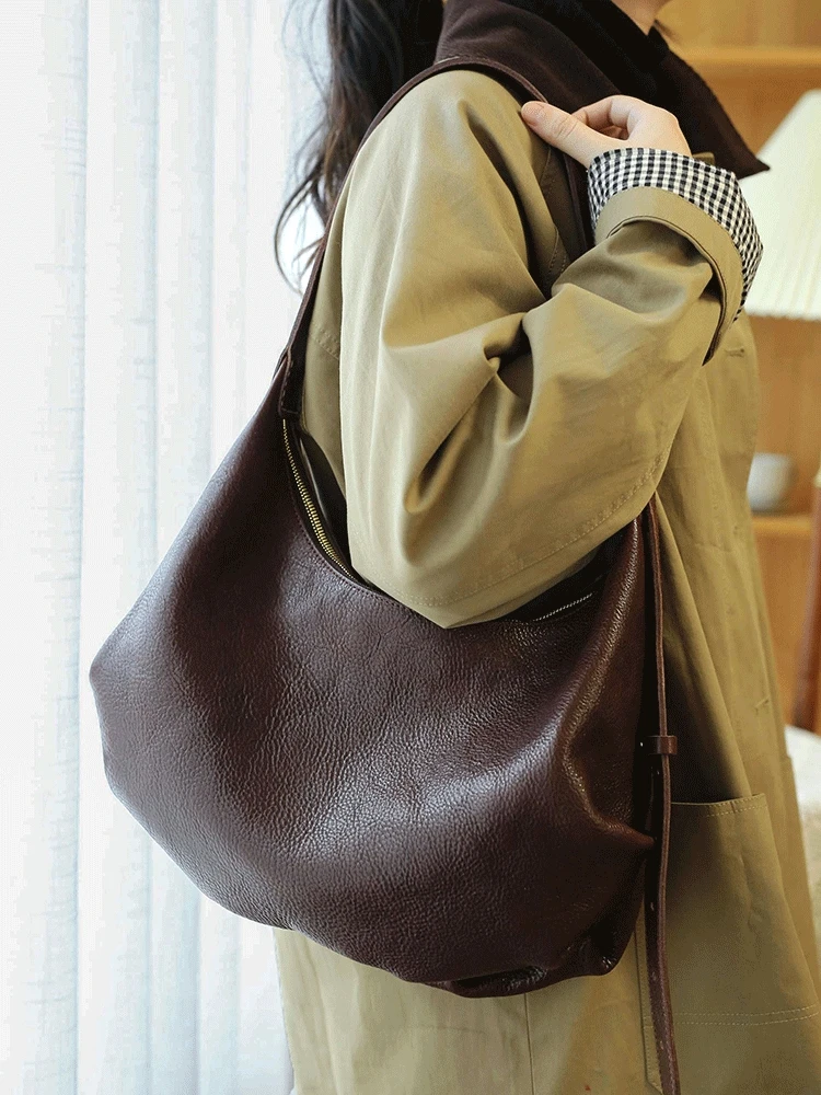 PNDME Simple fashion high-quality first layer cowhide women's shoulder bag casual designer handmade genuine leather underarm bag