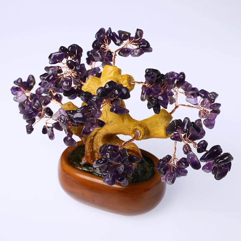 

Natural amethyst quartz crystal fortune ingot tree healing stone cash cow bonsai decoration