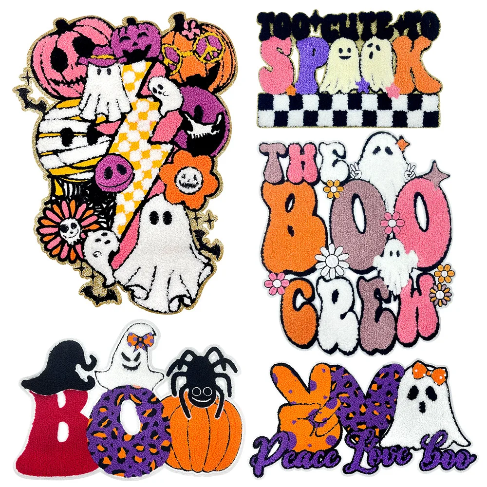 New Oversized Pumpkin Ironing Patches Halloween Festival Ghost Bat Embroidery Sticker DIY Festival Clothing Decor Accessories