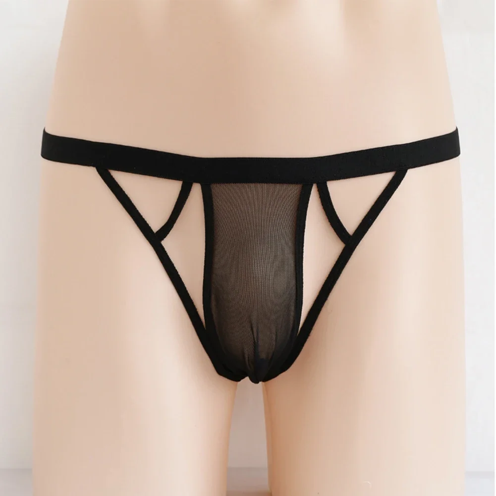 Sexy Men G-String Open Crotch Thong Transparent Bulge Pouch Underwear Ultra Thin Sheer Mesh Panties Hollow Erotic Brief