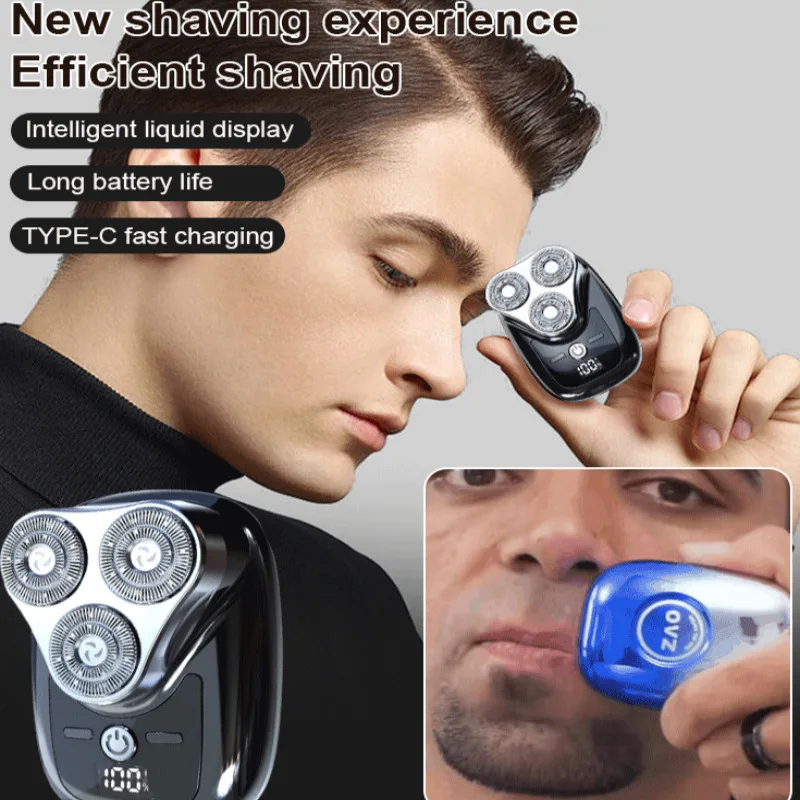 Men's Intelligent Digital Three Blade Electric Shaver TYPE-C Rechargeable Waterproof Long-lasting Shaver