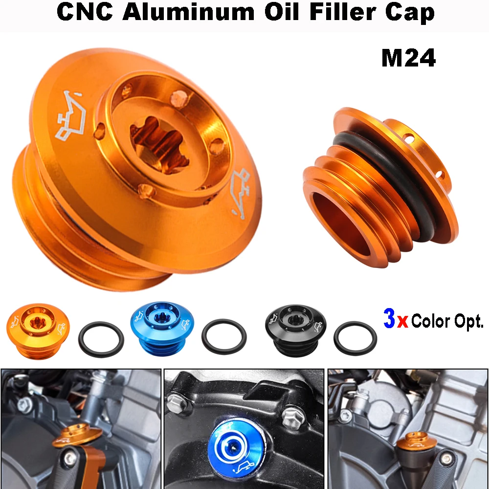 Image of CNC Aluminium Öl-Einfüllverschluss M24x3 für KTM 690 790 890 950 990 Duke/R, Enduro/R, RC R/8C, SMT, SMC/R, Adventure/R 2003-2027