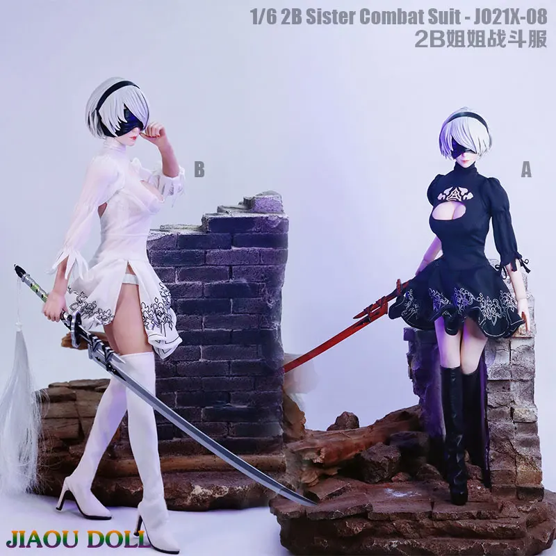 1/6 female clothes NieR Automata 2B TYM073 Battle Costume Skirt black white dress fit 12 inches TBLeague JIAOU action body