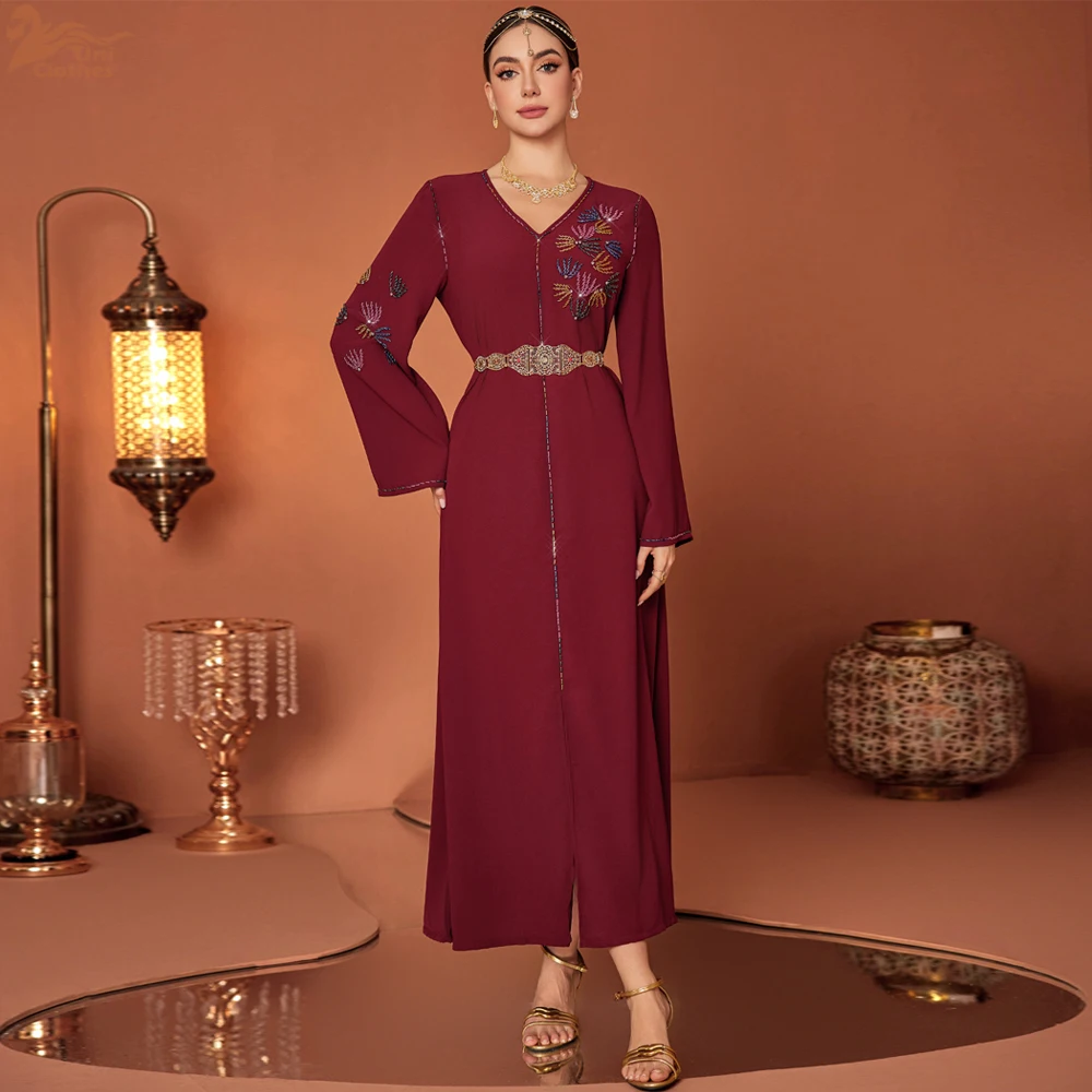 

Uni New Luxury V-Neck Beaded Abayas Have included Arab Tunics Kaftan Muslim Elegant Women Evening Dress 2025