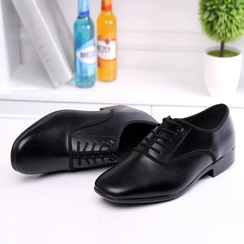 Imagen 2 del producto Zapatos de baile de cuero para hombre, calzado deportivo cuadrado para hombre, zapatos de baile latino suaves para adultos, zapatillas de deporte masculinas de vals modernas con aumento