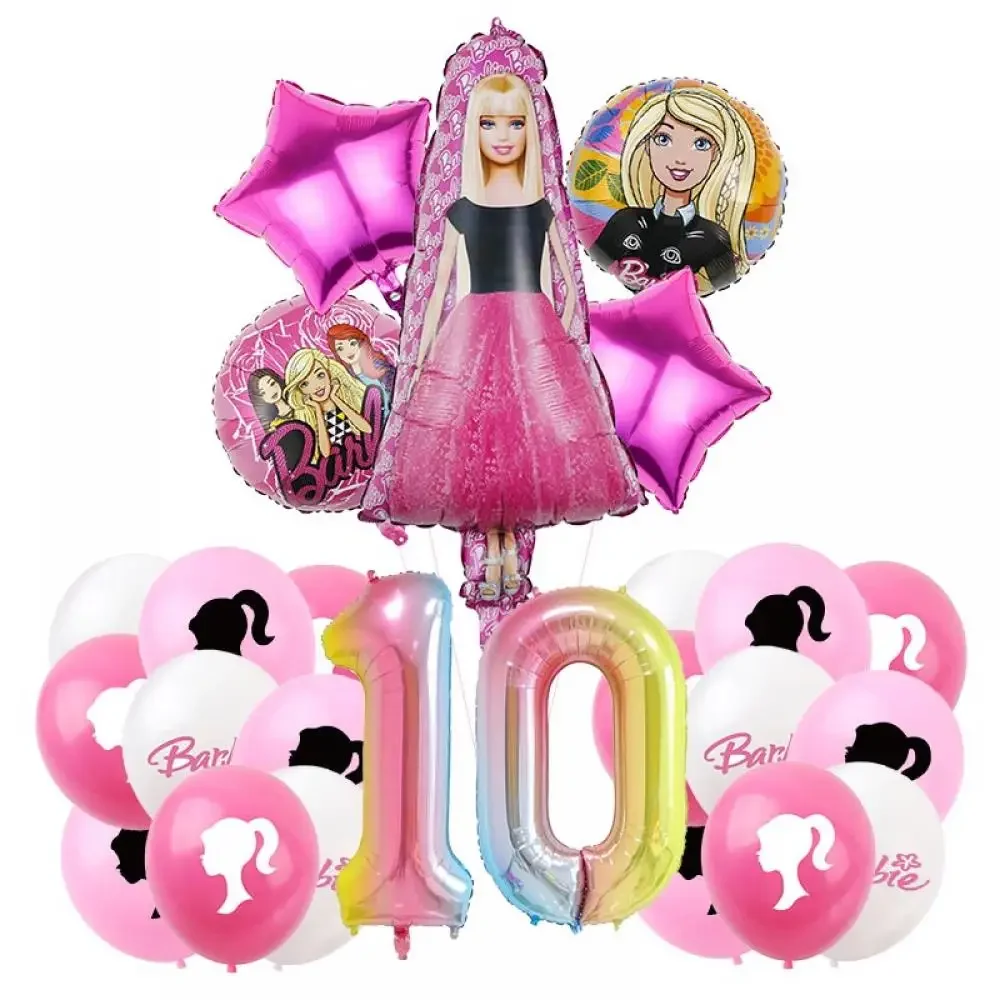 Barbie Birthday Party Decoration Pink Cartoon Happy Princess Girls Theme Plates Cups Tableware Set Balloons Supplies Baby Shower