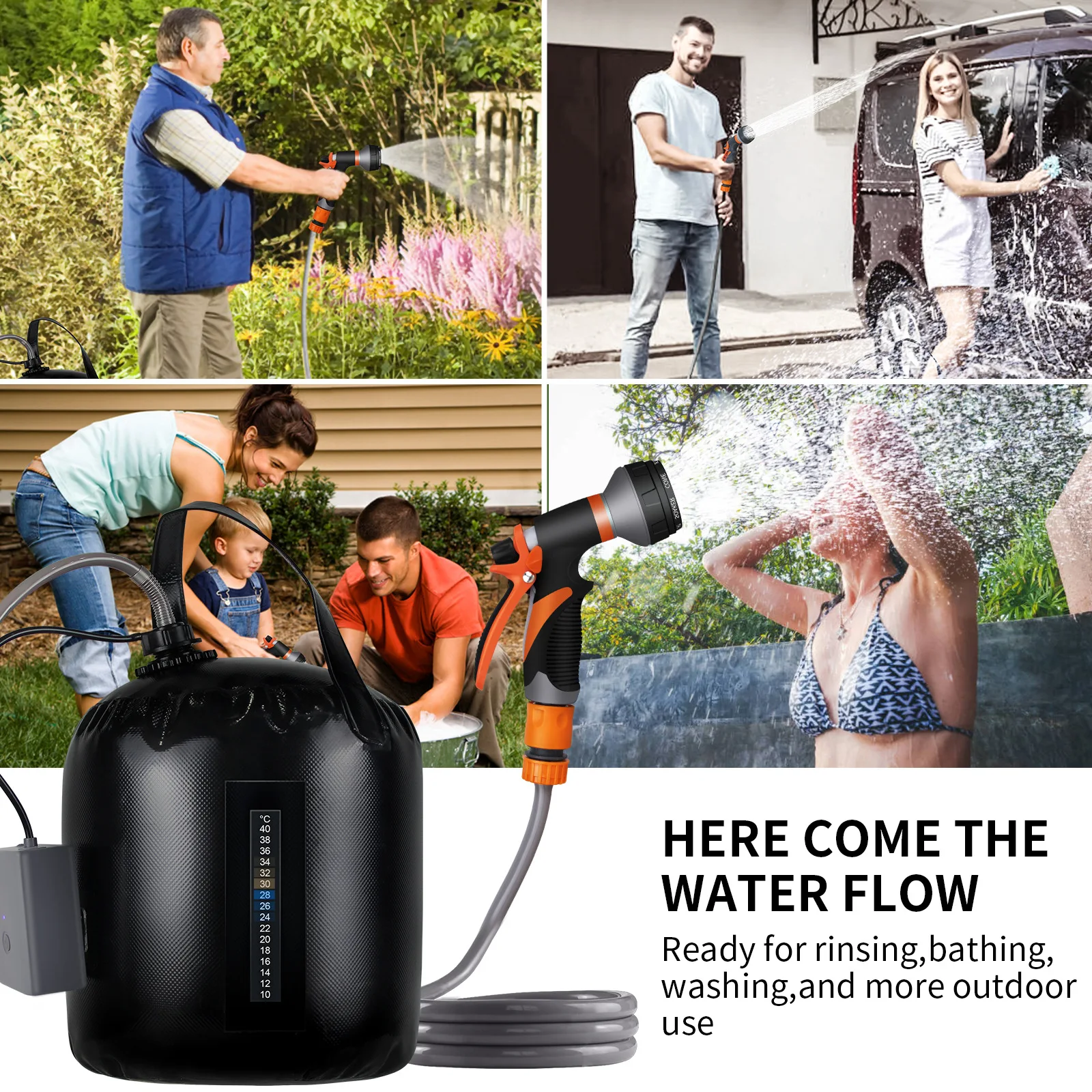 

20L Outdoor Portable Waterproof Solar Camping Shower Bag for Heating Water Rechargeable Camping Shower Head Shower Set