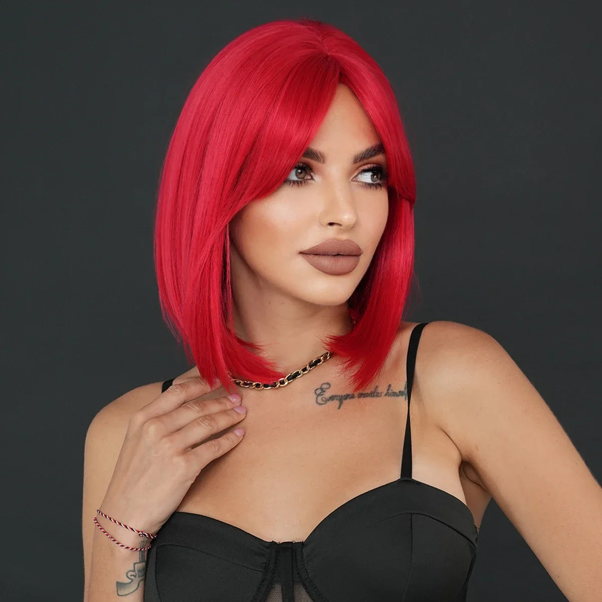 NAMM Halloween Cosplay Wig Long Straight Red Wig for Women Daily Party High Density Synthetic Middle Part Hair Wig with Bangs