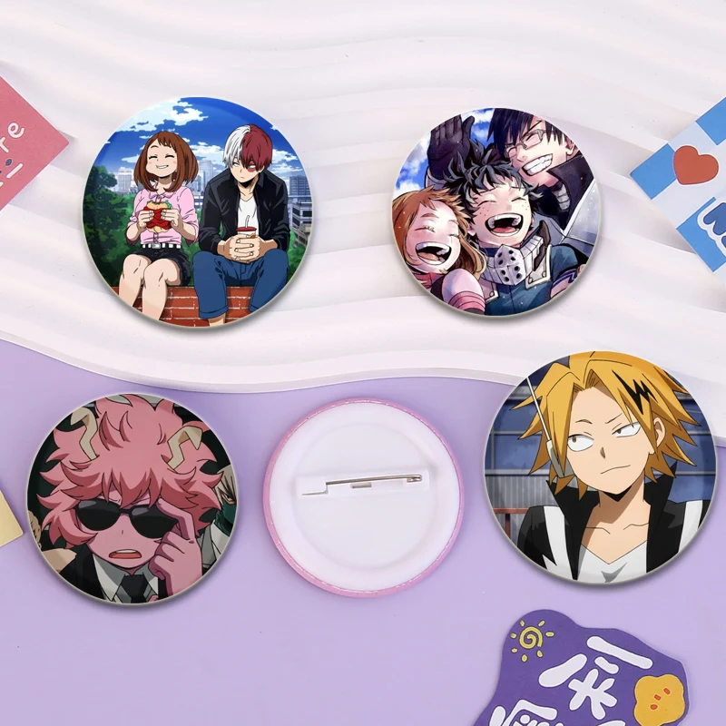 Midoriya Izuku Bakugou Katsuki Anime Badge Todoroki Shoto Ochaco Uraraka Cartoon Brooches Round Gifts Pins for Bag Accessorie