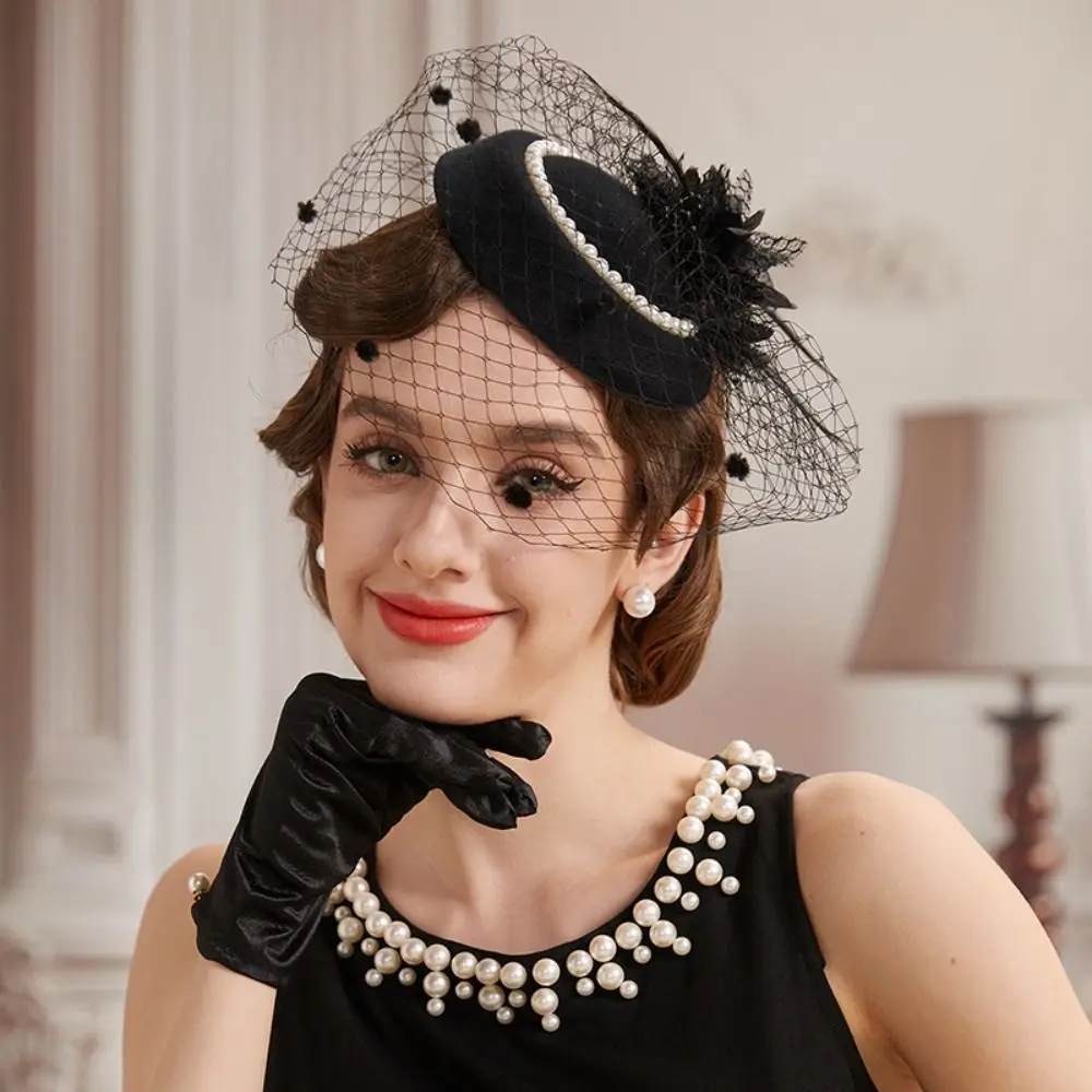 

Party Exquisite Mesh Feather Headband Pearl Sweet Bride Headdress Headpiece Elegant 1920s Hair Accessories Dance Show