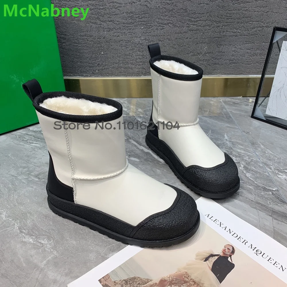 Round Toe Flat With Snow Boots For Female Women 2024 Winter New Slip-on Mixed Colors Warm Anti Slip And Waterproof Fashion Shoes