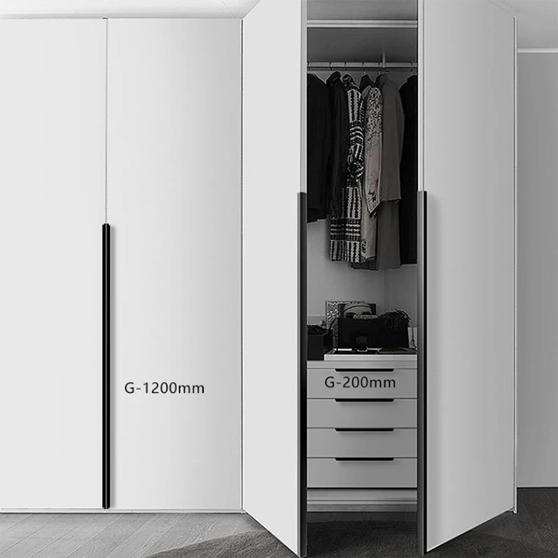 2PC Aluminum Alloy Invisible Cabinet Door Without Punching, Long Handle Cabinet, Right Angle Handle Drawer, Wardrobe Door Handle
