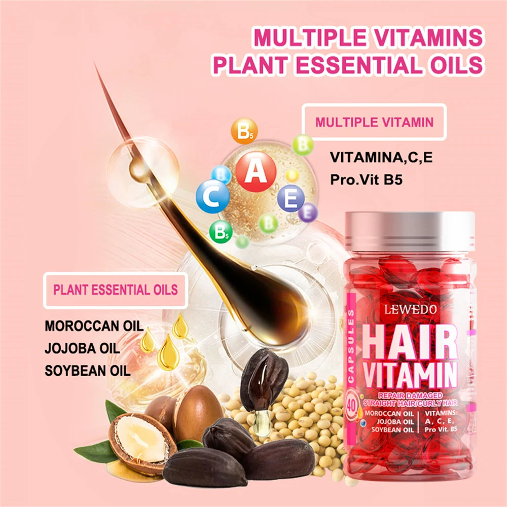 40pcs Vitamin Hair Care Essence Oil Capsules No-wash Nourish Scalp Anti-loss Anti-frizz Smooth Repair Damaged Hair Conditioner