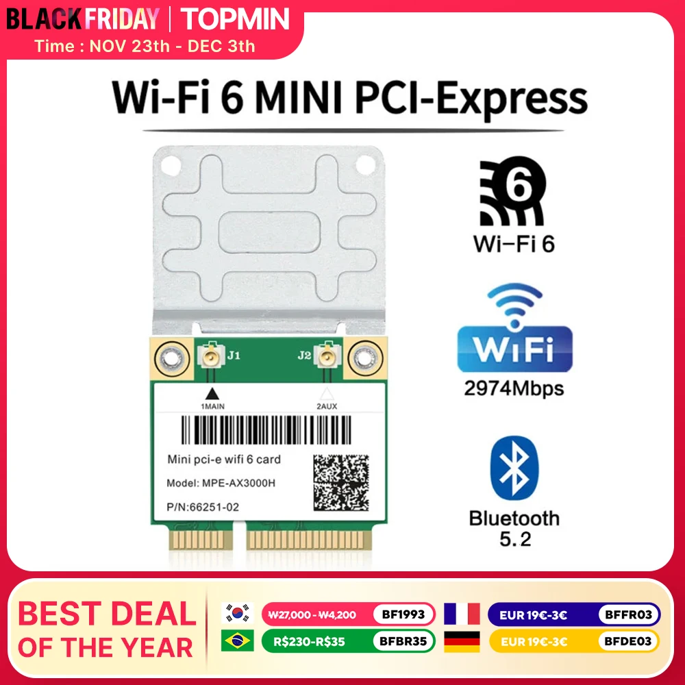 Wifi 6 Dual Band 3000Mbps MPE-AX3000H Wireless Half Mini PCI-E Wifi Card Bluetooth 5.0 802.11ax/ac 2.4Ghz 5Ghz Adapter Laptop