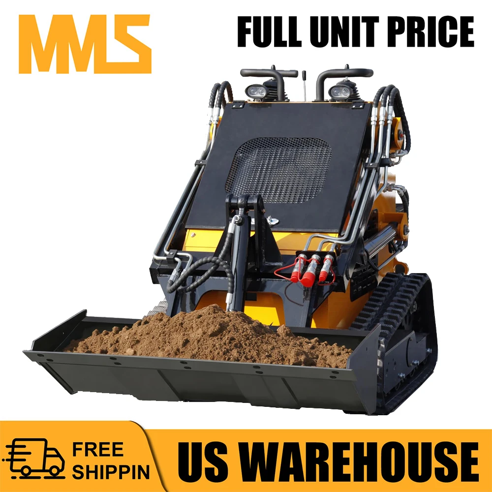 MMS MS380T Mini Triangular Track Skid Steer Loader with 23HP RATO Gasoline Engine 46 inch Bucket Multifunction Stand-On Crawler Skid Steer Machine Hydraulic Drive Compact Track Loader In USA Stock
