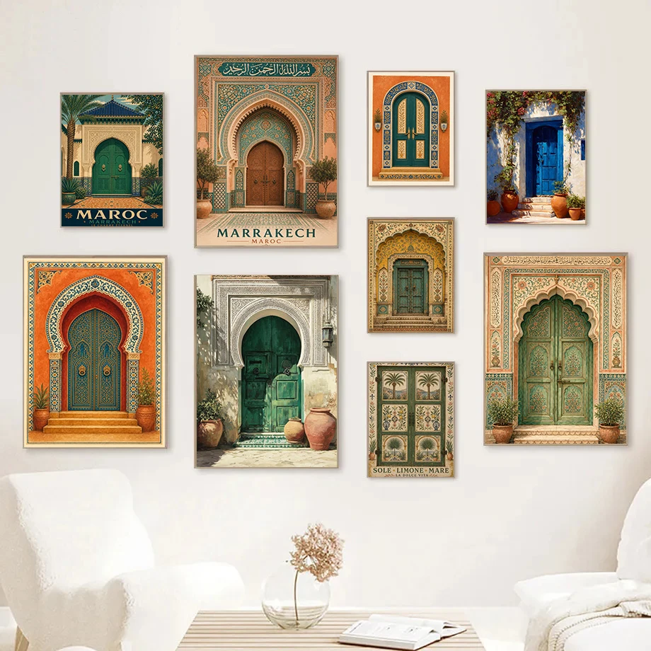 Mosque Architecture Palace Moroccan Courtyard Poster Islamic Arch Modern Prints Canvas Painting Wall Art Picture Home Room De