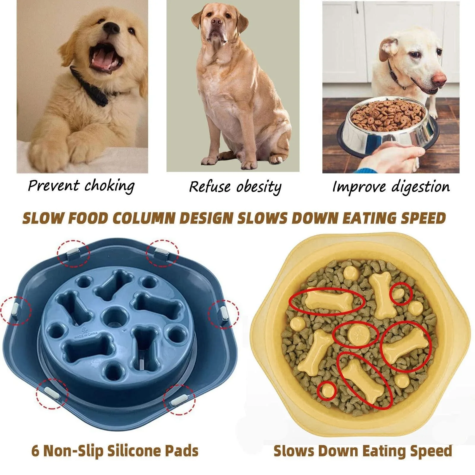 Slow Feeder Dog Bowl,Anti Gulping Healthy Eating Interactive Bloat Stop Fun Alternative Dog Slow Food Feeding Pet Bowl