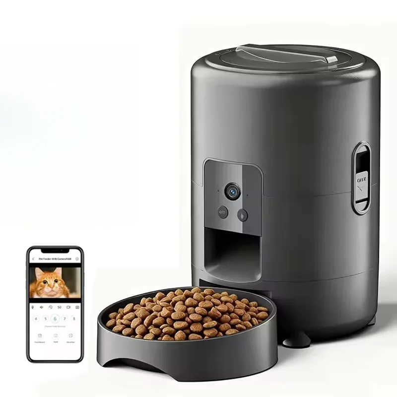 Rechargeable automatic cat feeder with camera cat and dog food dispenser intelligent timing setting intelligent pet