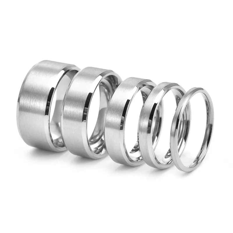 Simple 10mm Double Beveled Edge Band Rings Brushed Finish Finger Ring For Couple Stainless Steel Women Jewelry