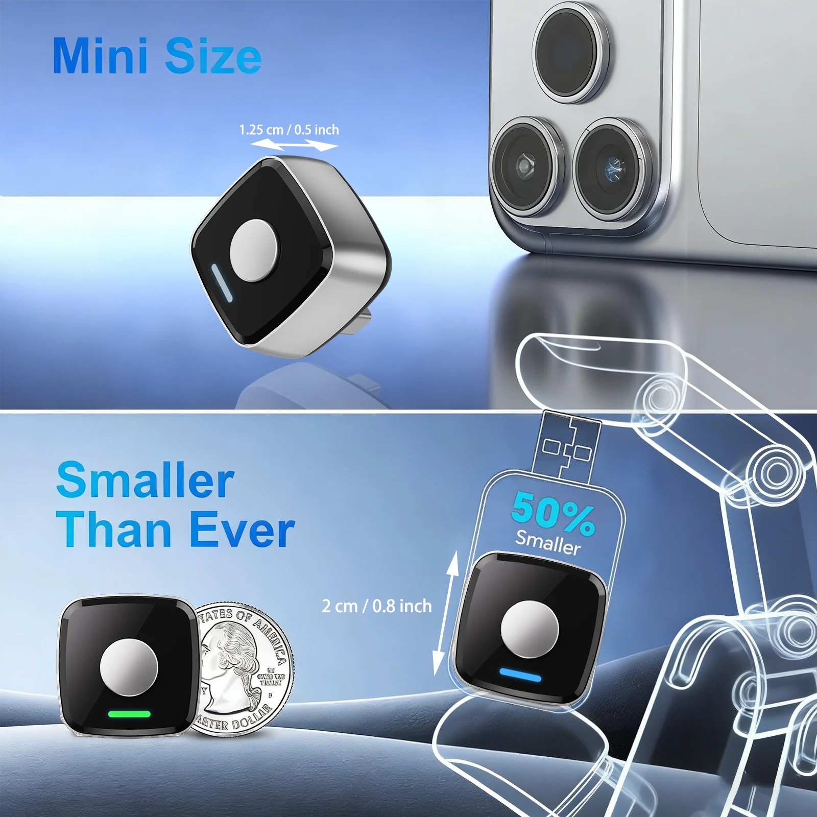 Mini Wireless Carplay Adapter for iPhone - 2026 Upgrade 2in1 Dongle, Wired to Wireless Carplay, One-Touch Switch to Android Auto