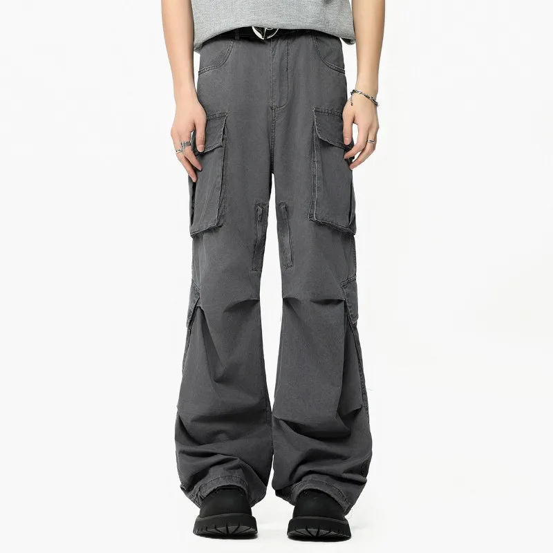 OR FL Retro Maillard 100 Cotton Women Cargo Trousers Trendy brand American Style Wide Leg Women's Baggy Slacks Solid Color Pants