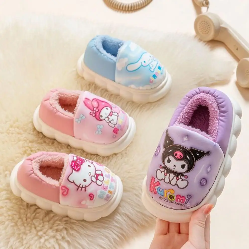 Sanrio Kuromi My Melody Cotton Slipper Girls Winter Warm Stepping On Poo Feeling Non-Slip Indoor Home Kids Cotton Drag