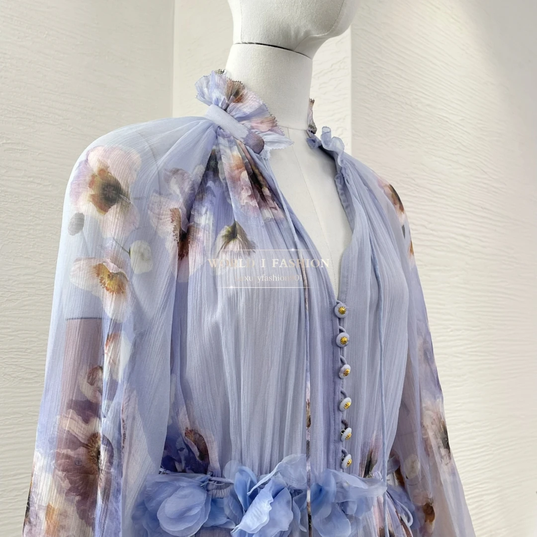 

Violet Purple Floral Print Long Sleeve Ruffles Mini Jumpsuit 2025 New Design