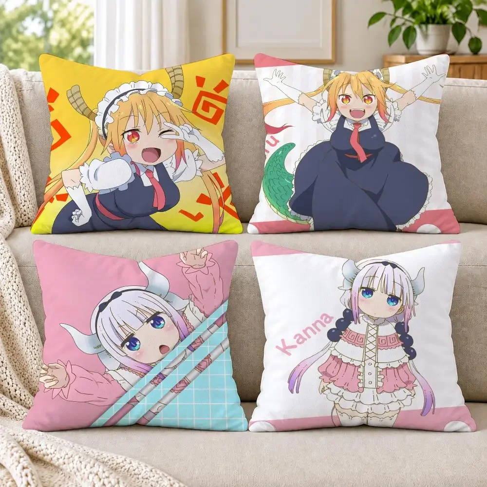 Miss Kobayashis Dragon Kobayashi Kanna Cushion Cover Short Plush Double-Sided Printing Sofa Bedroom Throw Pillowcover Home Decor