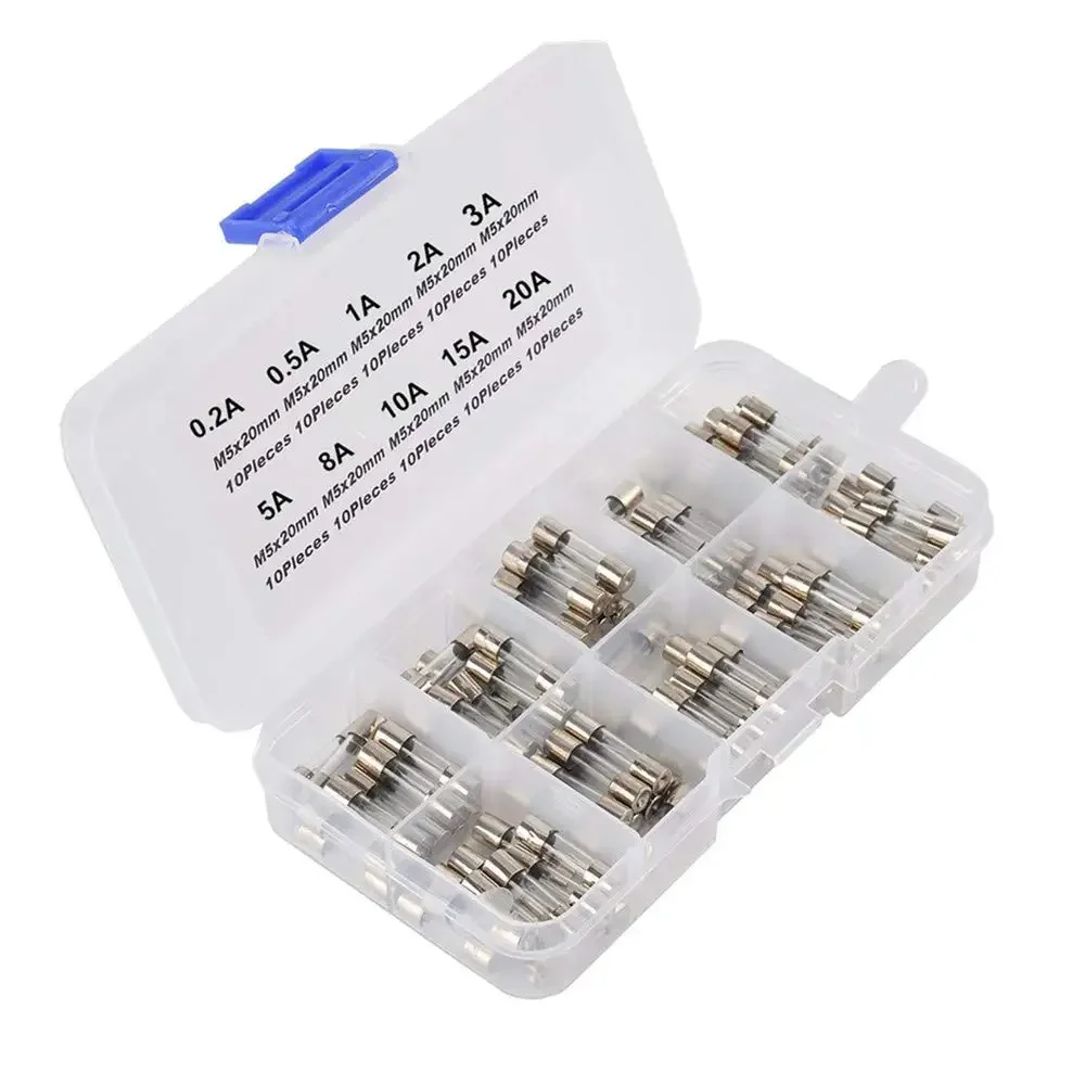 

100pcs 5x20mm Quick Blow Glass Tube Fuse Assorted Kit Amp 0.2A 0.5A 1A 2A 3A 5A 8A 10A 15A 20A 250V with Storage Box
