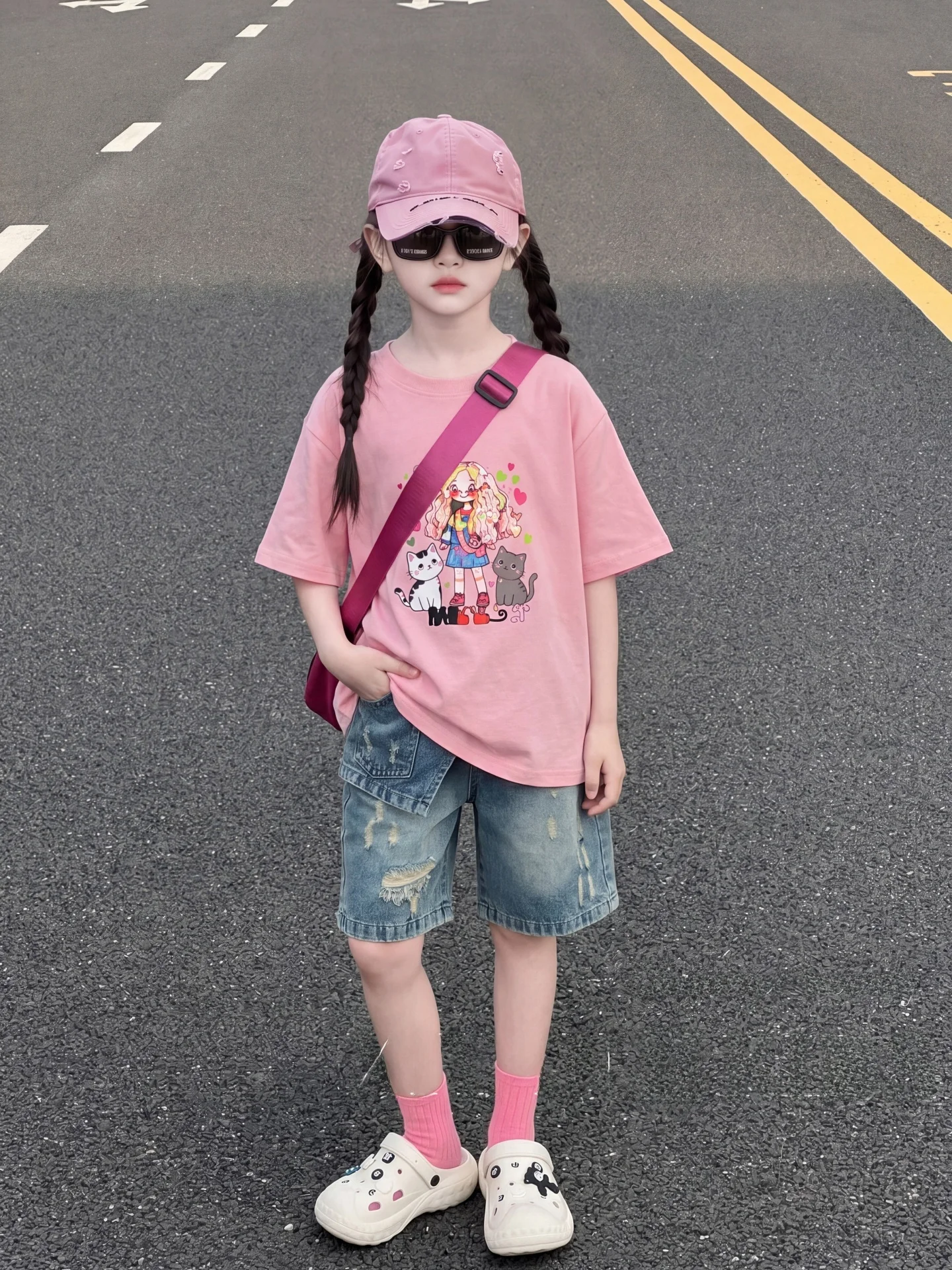 completo-estivo-per-bambina-2026-nuovo-stile-alla-moda-set-due-pezzi-trendy-con-maglietta-a-maniche-corte-e-pantaloncini-in-denim