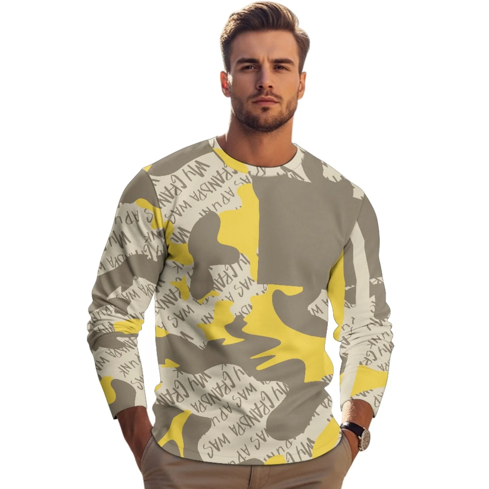 3D Print Camouflage Graphic Men's Long Sleeve T-Shirt Fashion Cool Design Outdoor Sports Tees Autumn Winter Loose Casual Clothes