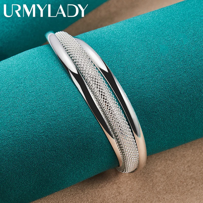 URMYLADY 925 Sterling Silver Bevel Bangles Bracelet For Women Wedding Engagement Fashion Charm Jewelry