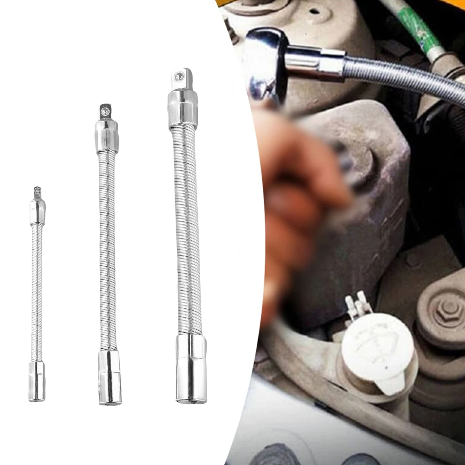 3pcs Flexible Socket Extension Bar Set, 1/4 3/8 1/2 Drive Wobble Extender For Ratchet Wrench, Bendable Shaft For Narrow Spaces,