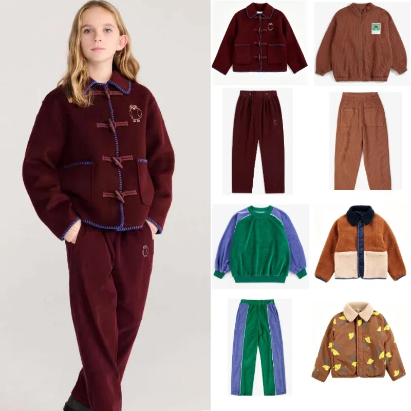Kids Sweatshirt Pants Set 2026 Winter Cute Fleece Thickened Boys Sweatshirt Cotton Warm Girls Coat Reversible Wear Cotton Clothe