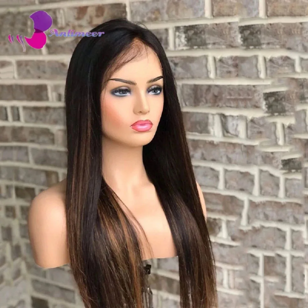 Peruca reta marrom ombre para mulheres, peruca base de seda, cabelo de bebê pré-arrancado, cabelo humano brasileiro, 13x6, 13x4 com renda