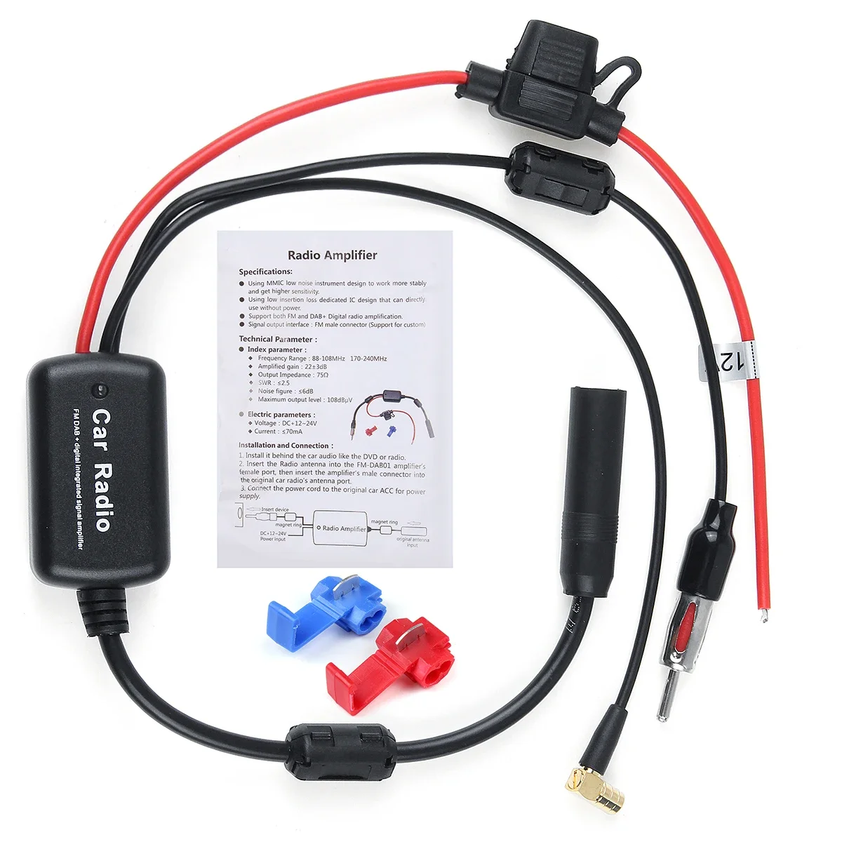 Universal DAB+/ FM Car Antenna Aerial Splitter Cable Digital Radio + Amplifier