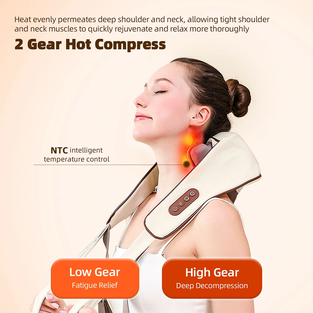 Hot Compress Kneading Shiatsu Massage Shawl Neck Chiropractic Massager for Shoulder Relax Trapezius Massager