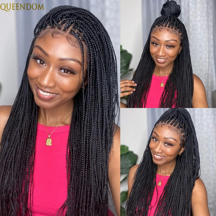Cornrows Synthetic Full Lace Braided Wigs For Afro Black Women Knotless Box Braiding Hair Wig Locs Goddess Small Part Braids Wig