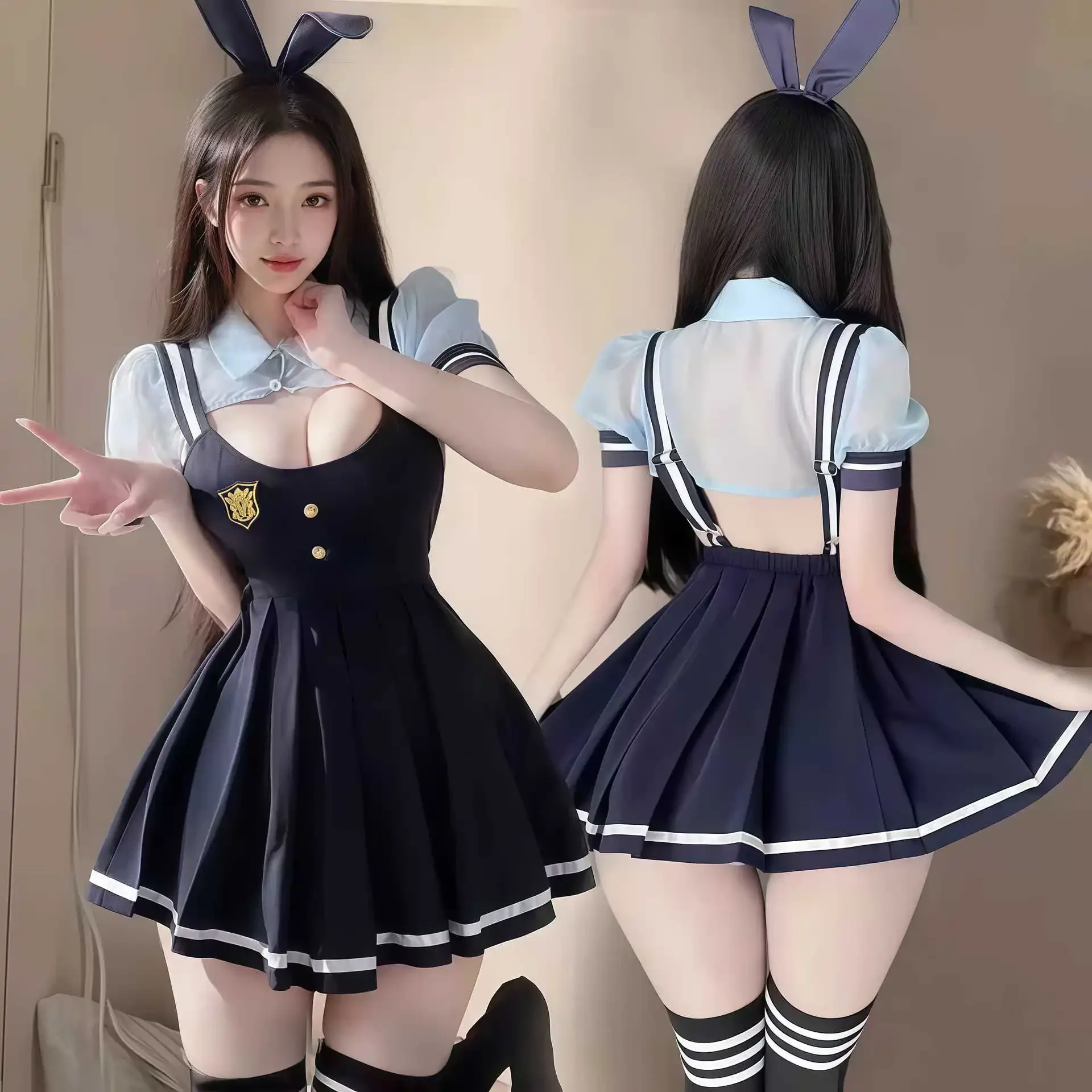 

New Maid Cosplay Rabbit Police Woman Sexy Costume Officer Uniform Bunny Girls Hollow Out See Through Lingerie Dress Outfits