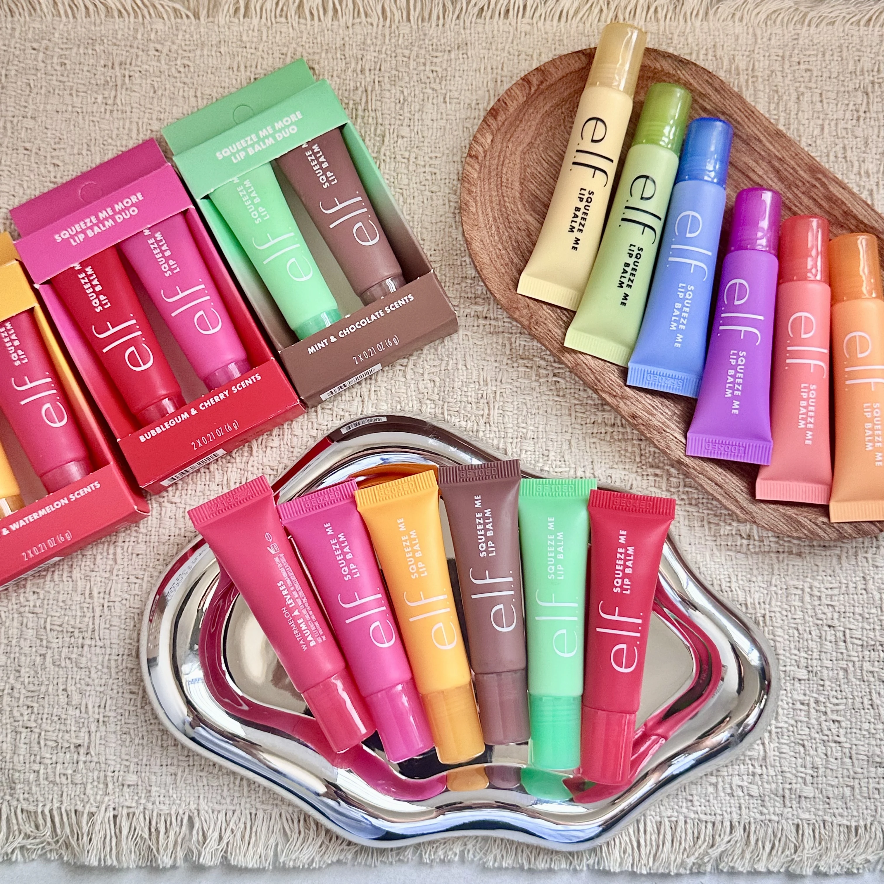 Elf Squeeze Me Lip Balm 6 Colors Squeeze Me More Lip Balm Duo 3 Combination Set Mango-Watermelon Bubblegum-Cherry Mint-Chocolate