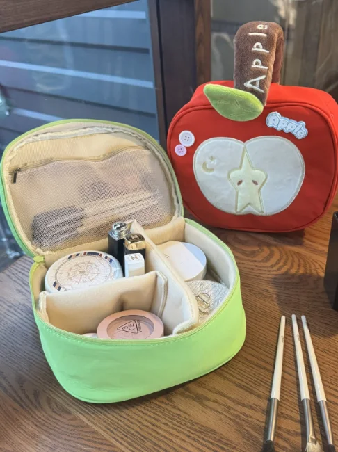 Cute Apple Shape Makeup Bag Large Capacity Multi Compartment Portable Travel Toiletry Pouch Storage Organizer