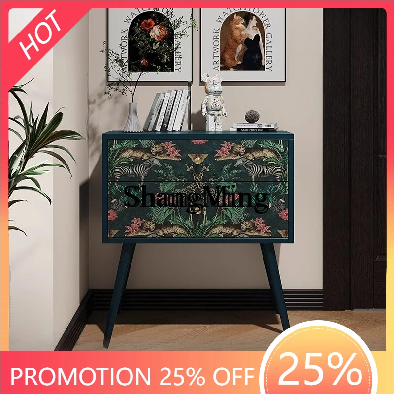 

FG entrance decorative locker household bedroom storage solid wood hand-painted drawer cabinet