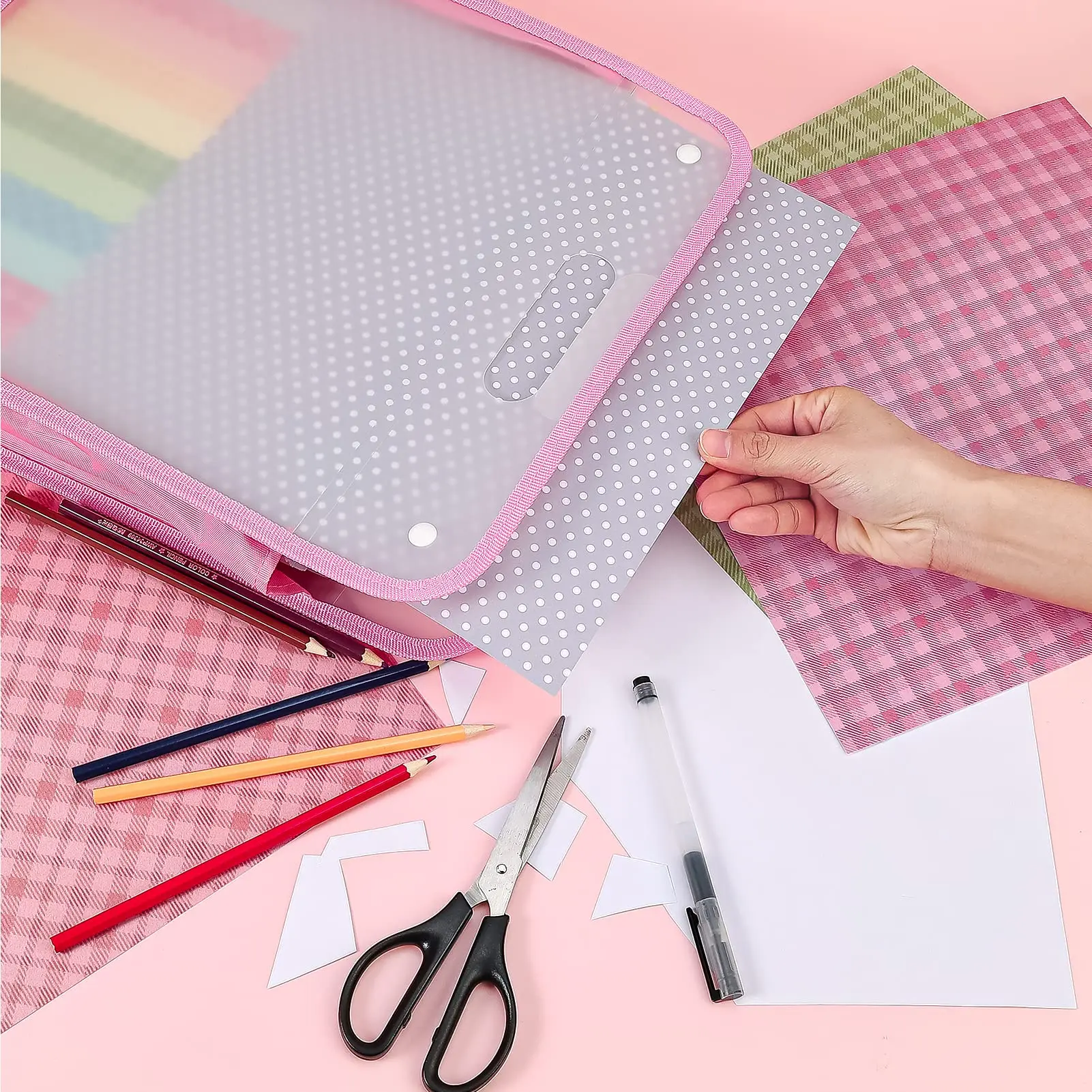 Organizador de armazenamento de papel para scrapbook 12x12, conjunto de 3 folios de papel expansível com alça transparente, perfeito para scrapbook