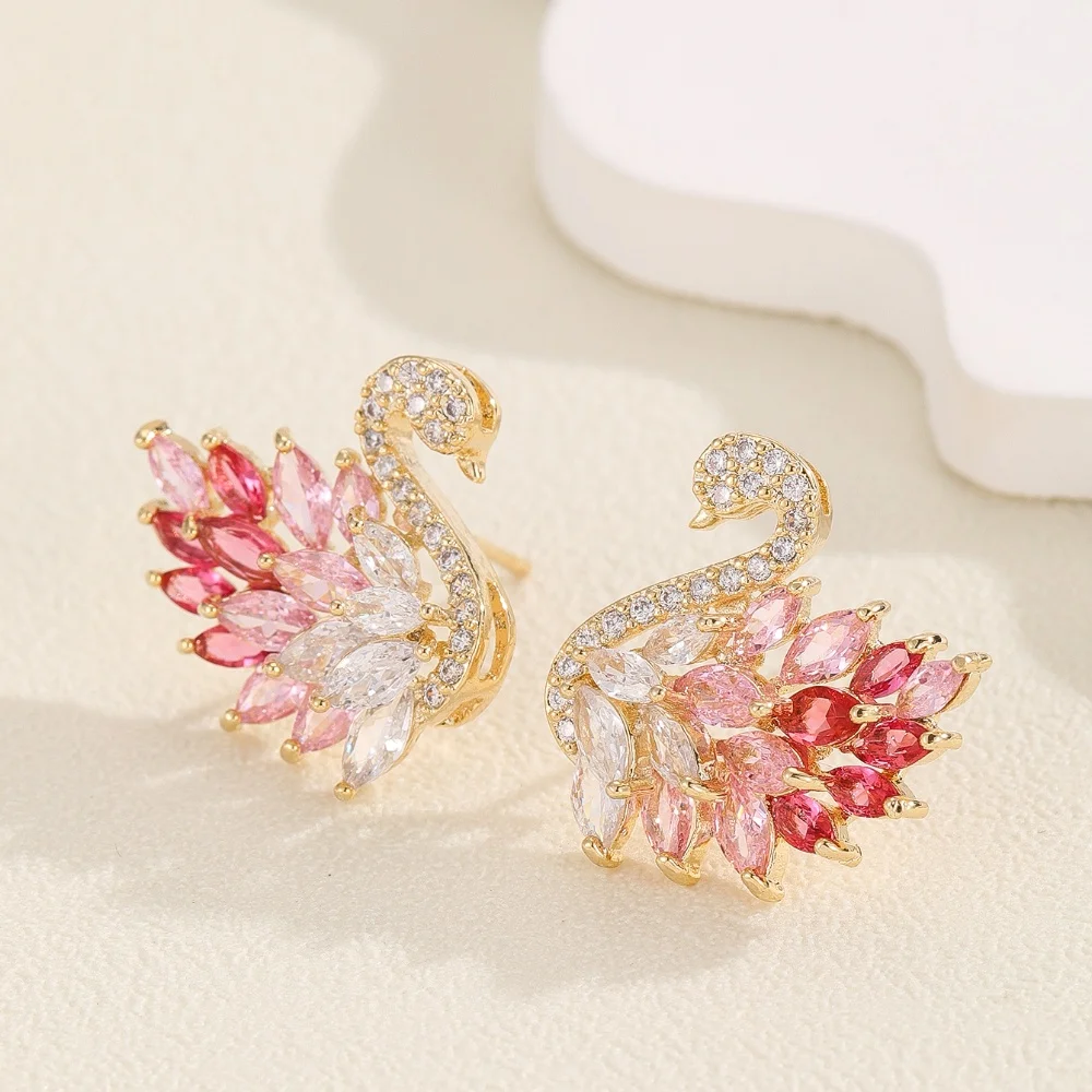 Light Luxury Goddess Style Swan Colored Earrings, Micro-paved Zircon Earrings, Fashionable And Versatile Long Earrings