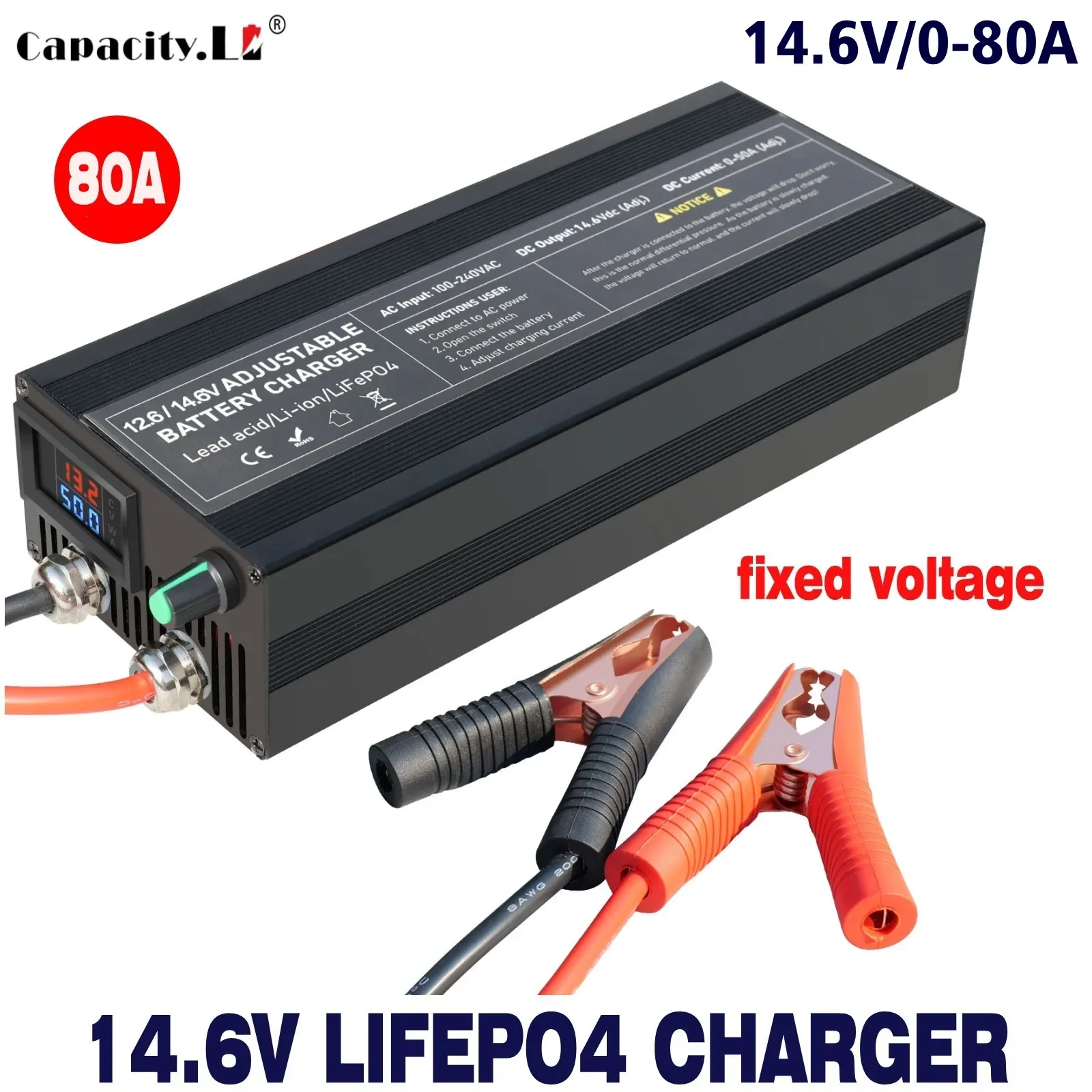 12v 50a Lifepo4 Charger 80A 460W Fast Charger 900w 50A Lithium Battery Charger 14.6V Battery Adapter Camping Battery Charging