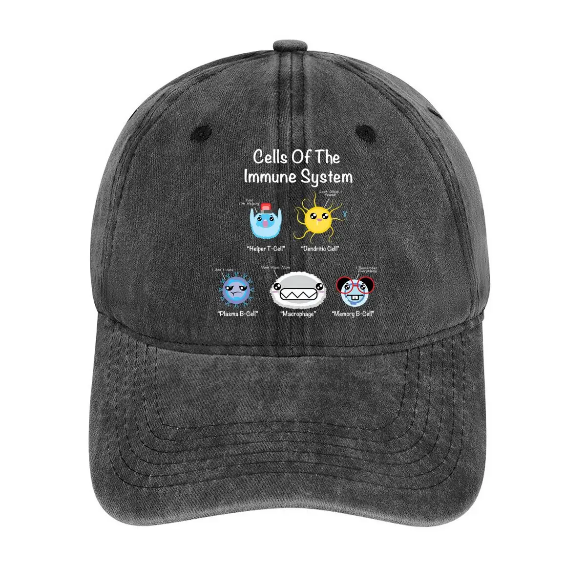 

Cells Of The Immune System cartoon - character graphic for a biology - or themed - identity design Washed Baseball Cap