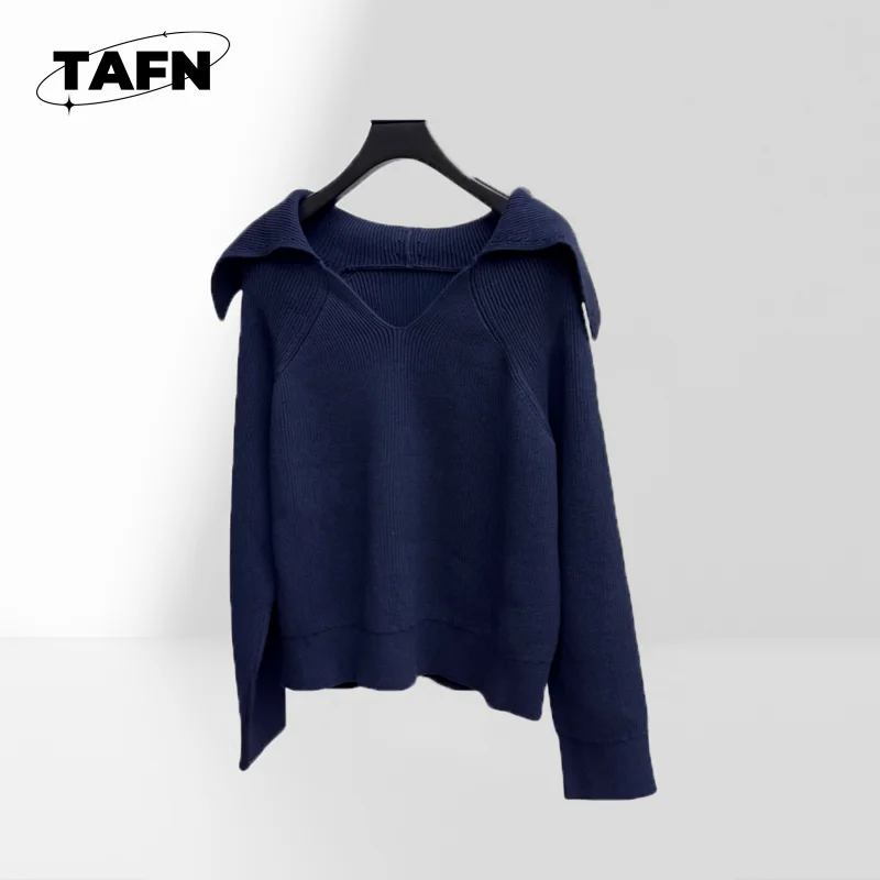 سترة متماسكة عصرية بلون سادة للنساء، مريحة وعصرية لفصل الشتاء، سترة متماسكة عصرية برقبة دائرية AK0519 #2